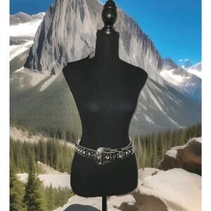 New! BHW Western Cowgirl Leather Belt Crystal Rhinestones Black Size XS 25-29